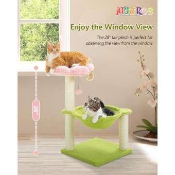 MUTTROS Flower Cat Tree, 28" Cat Tower with Cozy Flower Perch, Large Hammock for Indoor Small Cats, ...