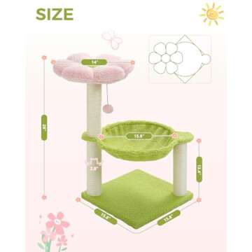 MUTTROS Flower Cat Tree, 28" Cat Tower with Cozy Flower Perch, Large Hammock for Indoor Small Cats, Cute Cat Tree with Sisal Scratching Post and Fur Toy Ball for Kittens, Pink