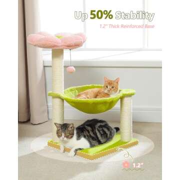 MUTTROS Flower Cat Tree, 28" Cat Tower with Cozy Flower Perch, Large Hammock for Indoor Small Cats, Cute Cat Tree with Sisal Scratching Post and Fur Toy Ball for Kittens, Pink