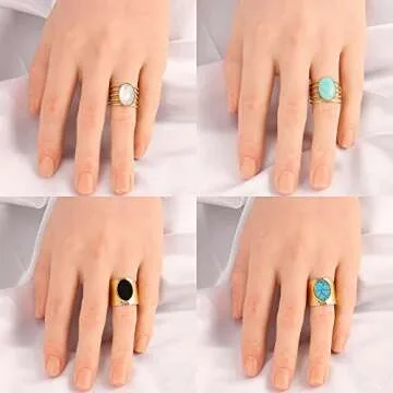 Vintage Natural Stone Enamel Open Ring for Women Jewelry