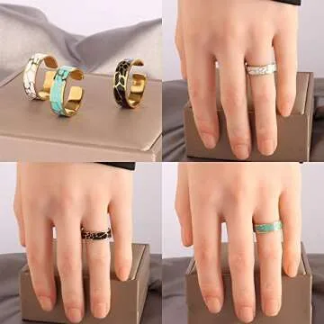 Vintage Natural Stone Enamel Open Ring for Women Jewelry