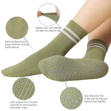 Toes Home Pilates Socks for Women with Grippers – Non Slip Yoga Crew Socks (4 Pairs)