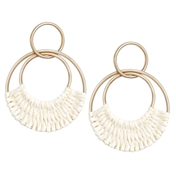 Stylish Raffia Hoop Earrings - Fun Boho Summer Jewelry with Rattan Dangle Design
