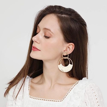 Raffia Hoop Earrings for Women Stylish Handmade Jewelry