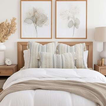 decorUhome Decorative Boho Throw Pillow Cover 12x20, Lumbar Accent Neutral Textured Tufted Pillow Cover Striped for Couch Bed Sofa, Beige and Cream White, Pack of 1