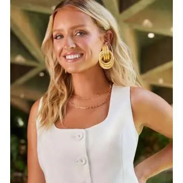 9 Pair Gold Earrings for Women Large Gold Disc Flower Woven Twisted Leaf Earrings for Women Statement Geometric Earrings Jewelry Gifts