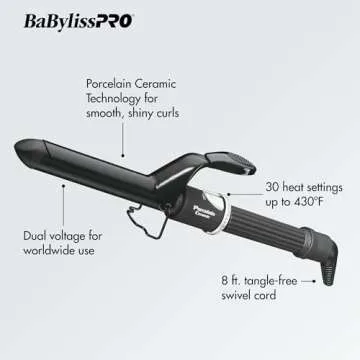 BaBylissPRO Porcelain Ceramic 1 1/4 Inch Curling Iron, Hair Styling Tools & Appliances, BP125S