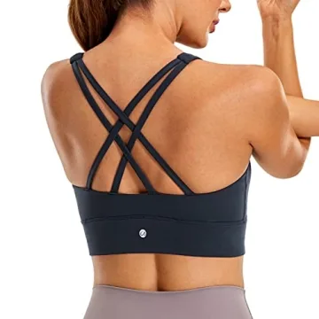 CRZ YOGA Women's Butterluxe Strappy High Neck Longline Sports Bra - Padded Criss Cross Back