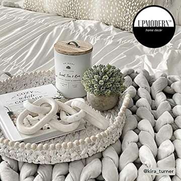 UPMODERN Wood Chain Link Decor- Hand Carved Decorative Wood Chain & Bowl, Large, 5 Link Chain Decor, White Washed