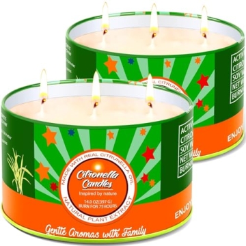 Citronella Candles Outdoor Large, 2 x 14oz 3-Wick Natural Soy Scented Jar Candles (Total 28OZ), 150 ...