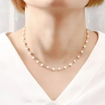 Dckazz Gold and Pearl Necklace for Women - Adjustable Choker