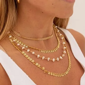 Dckazz Gold and Pearl Necklace for Women - Adjustable Choker