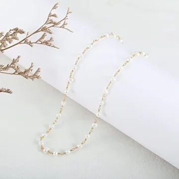 Dckazz Gold and Pearl Necklace for Women - Adjustable Choker