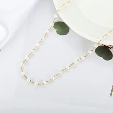 Dckazz Gold and Pearl Necklace for Women - Adjustable Choker