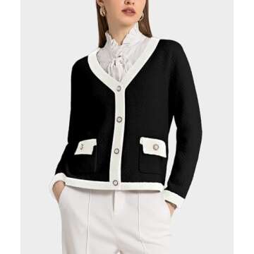 Casly Lamiit Womens 2025 Fashion Cardigan Sweaters Button Down V Neck Crop Fitted Chunky Cardigans Business Casual Work Clothes Knit Outerwear Black M