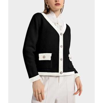 Casly Lamiit Womens 2025 Fashion Cardigan Sweaters Button Down V Neck Crop Fitted Chunky Cardigans Business Casual Work Clothes Knit Outerwear Black M