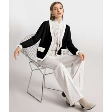 Casly Lamiit Womens 2025 Fashion Cardigan Sweaters Button Down V Neck Crop Fitted Chunky Cardigans Business Casual Work Clothes Knit Outerwear Black M