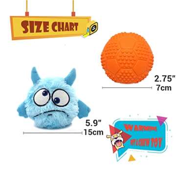 Enjoying Dog Interactive Toys 2-in-1 Dog Plush Squeaky Small Balls Pet Toys Halloween Xmas for Small Medium Large Dogs, Blue Monster