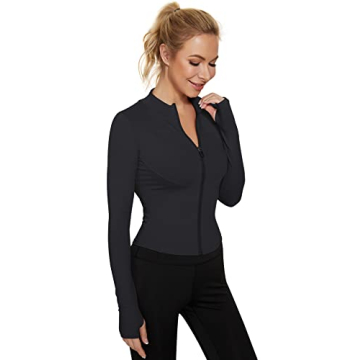 LUYAA Women's Black Workout Jacket Zip Up Athletic Activewear