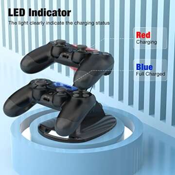PS4 Controller Charger, Y Team Dual USB PS4 Charging Dock Station with Protection Chip LED Indicator, 2 Hrs Fast Safe Charging PS4 Charger for PlayStation 4/PS4 Pro/PS4 Slim