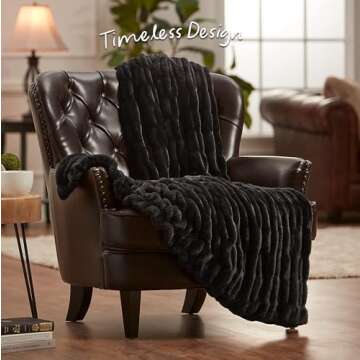 Chanasya Premium Ruched Faux Fur Throw Blanket - 50" x 65" - Luxurious Soft Mink