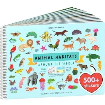 Cupkin Animal Sticker Book Activity for Kids, Toddler Airplane Travel Essentials, 500+ Habitat Stick...