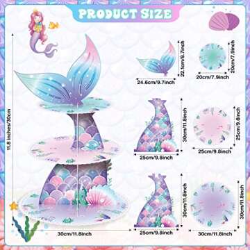 Zopeal 3 Tier Mermaid Cupcake Stand Party Decorations Mermaid Theme Cupcake Holder Mermaid Baby Show...