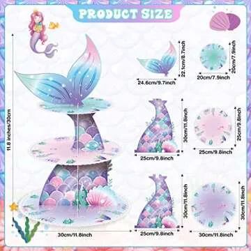 Zopeal 3 Tier Mermaid Cupcake Stand Party Decorations Mermaid Theme Cupcake Holder Mermaid Baby Show...