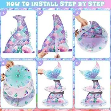 Zopeal 3 Tier Mermaid Cupcake Stand Party Decorations Mermaid Theme Cupcake Holder Mermaid Baby Shower Cake Holder Birthday Dessert Stand for Mermaid Ocean Under the Sea Party Supplies (Classic)