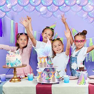 Zopeal 3 Tier Mermaid Cupcake Stand Party Decorations Mermaid Theme Cupcake Holder Mermaid Baby Shower Cake Holder Birthday Dessert Stand for Mermaid Ocean Under the Sea Party Supplies (Classic)