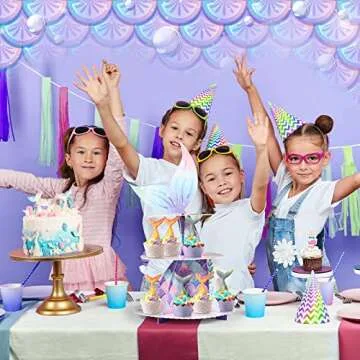 Zopeal 3 Tier Mermaid Cupcake Stand Party Decorations Mermaid Theme Cupcake Holder Mermaid Baby Shower Cake Holder Birthday Dessert Stand for Mermaid Ocean Under the Sea Party Supplies (Classic)