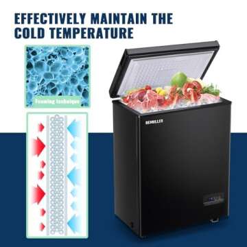 DEMULLER Chest Freezer with 2 Removable Baskets 3.5 Cu.ft Compact Freezers with Electronic Thermostat (50 ℉ to -12 ℉), Stay-Open Lid, Manual Defrost, Kitchen Office Apartment, Black