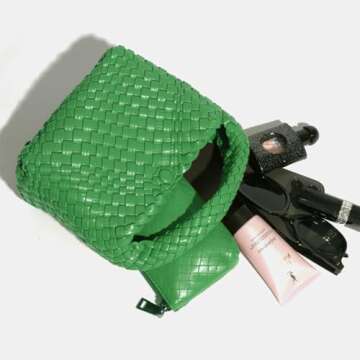 Small Hand Woven Handbags for Women Shoulder Crossbody Bag Girls Purses Cassual Top Handle Bags Hobo Curved Tote Phone Bag (Green)