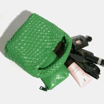 Small Hand Woven Handbags for Women Shoulder Crossbody Bag Girls Purses Cassual Top Handle Bags Hobo Curved Tote Phone Bag (Green)