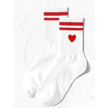SHENHE Women's Striped Letter Print Athletic Running Above Ankle Crew Socks Heart Red White 40-43