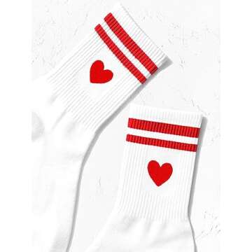 SHENHE Women's Striped Letter Print Athletic Running Above Ankle Crew Socks Heart Red White 40-43