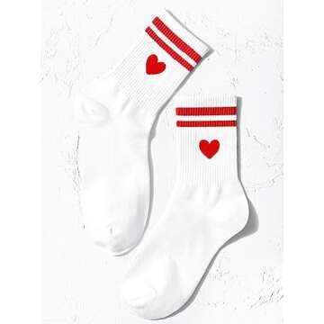 SHENHE Women's Striped Letter Print Athletic Running Above Ankle Crew Socks Heart Red White 40-43