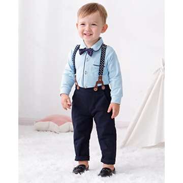 CARETOO Baby Boy Clothes Infant Boy Gentleman Outfits Suit,Dress Shirt + Suspender Pants + Bowtie + Beret Hat Wedding 0-18M