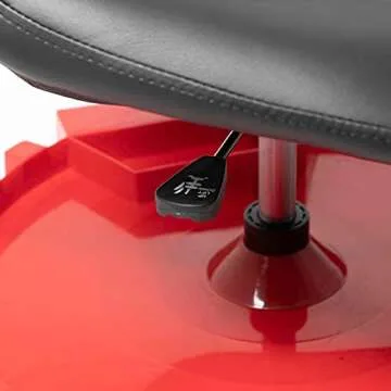 Traxion 2-230 Monster Rolling Padded Mechanic Stool Seat Garage Shop Roller Work Chair with Wheels and Tool Tray, Heavy-Duty 400-lb Capacity, All-Terrain 5" Casters, Black Red