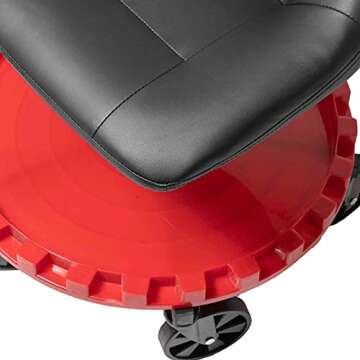 Traxion 2-230 Monster Rolling Padded Mechanic Stool Seat Garage Shop Roller Work Chair with Wheels and Tool Tray, Heavy-Duty 400-lb Capacity, All-Terrain 5" Casters, Black Red