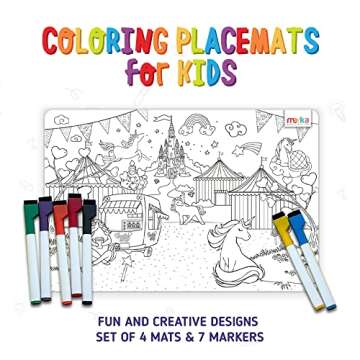 merka Kids Coloring Placemats with Markers for Fun