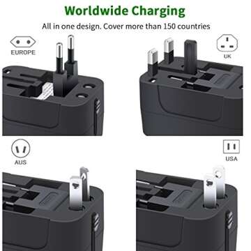 LKY DIGITAL Universal Travel Adapter USB C, International Power Adapter with 1 USB-C and 1 USB-A Por...