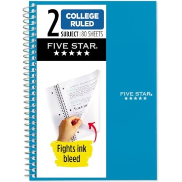 Five Star 2 Subject Notebook, College Ruled, 80 Sheets