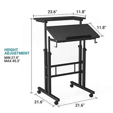 Klvied Adjustable Height Standing Desk with Cup Holder, Portable and Easy to Move, Ideal for Home or Office, Black