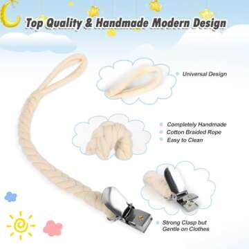 POKIPAW Pacifier Clip for Boys and Girls, 6 Pack Baby Pacifier Holder Leash 100% Handmade Braided Fi...