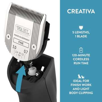 Wahl Professional Animal Creativa Cordless Dog, Cat, Pet, and Horse Clipper with 5-in-1 Adjustable Blade - Black