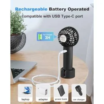 Coohea 2-Pack Pink & Black Handheld Fan, Small Cute Design, 3 Powerful Speeds, Operated by USB/Rechargeable Battery, Portable Personal Fan with Base & Lanyard, for Eyelash Makeup Travel Beach Desk