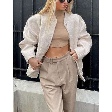 Lentta Women’s Oversized Wool Blend Jacket with Pockets