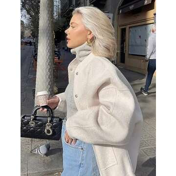 Lentta Women’s Oversized Wool Blend Jacket with Pockets