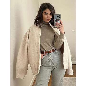 Lentta Women’s Oversized Wool Blend Jacket with Pockets